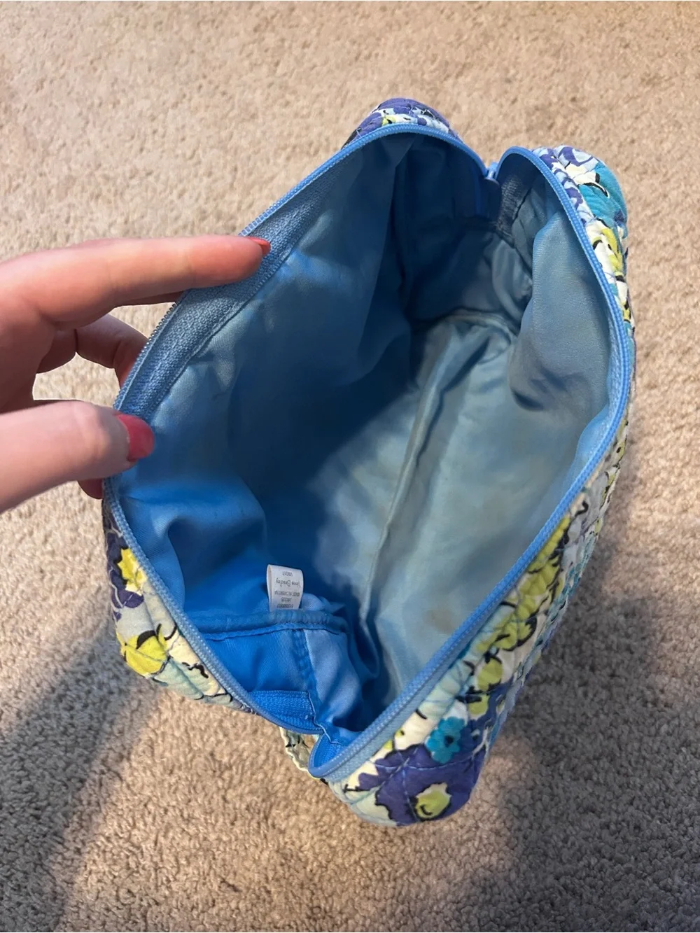 Quilted Vera Bradley Floral Cosmetic Pouch Bag in Blue & Lime
